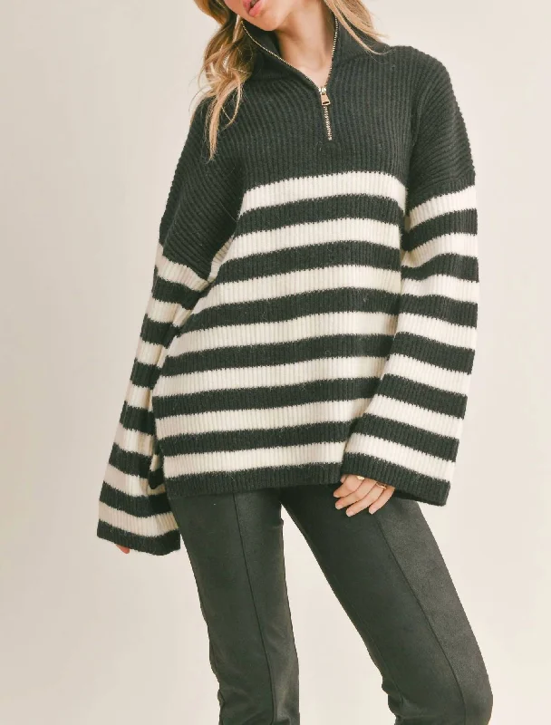 Jetlag Striped Sweater In Black White