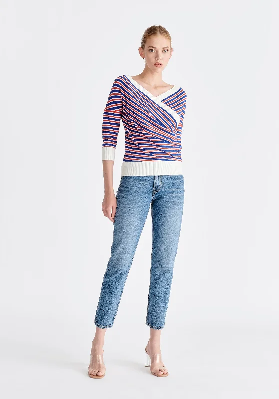 Knitted Wrap Top With 3/4 Sleeves