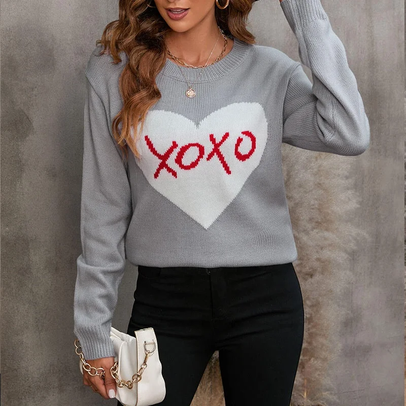 Knitwear New Autumn And Winter Loose Round Neck Heart Letters Graphics Sweater For Women