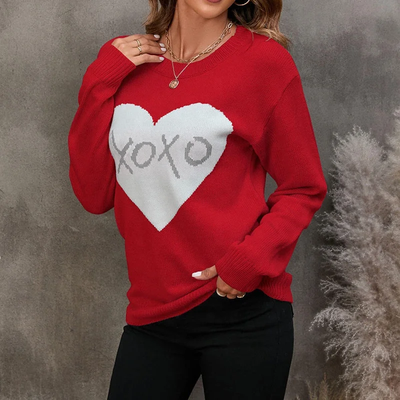 Knitwear New Autumn And Winter Loose Round Neck Heart Letters Graphics Sweater For Women