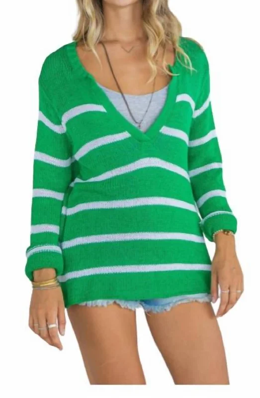 Margot Stripe Sweater In Emerald Vine/breaker White