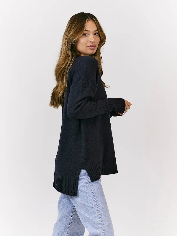 Reese Navy Blue V Neck Jumper