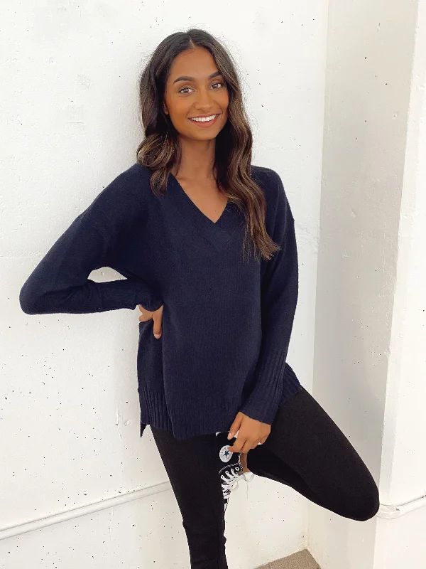 Reese Navy Blue V Neck Jumper