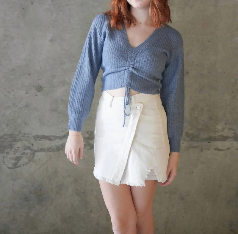 Ruched Tie Sweater In Dusk Blue