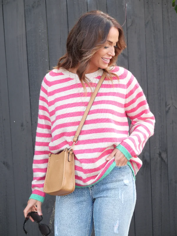 Shine On Label Georgie Striped Colour Pop Jumper Pink Oatmeal Stripe