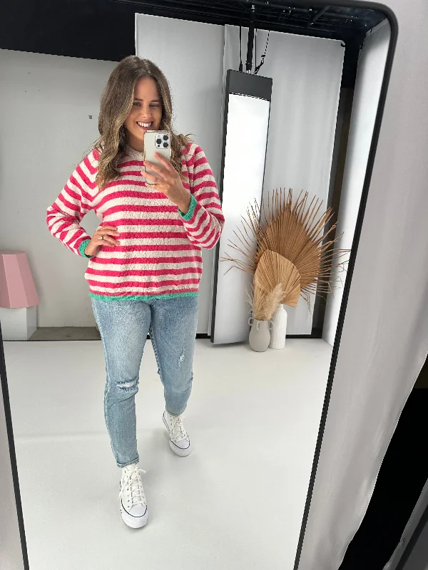 Shine On Label Georgie Striped Colour Pop Jumper Pink Oatmeal Stripe