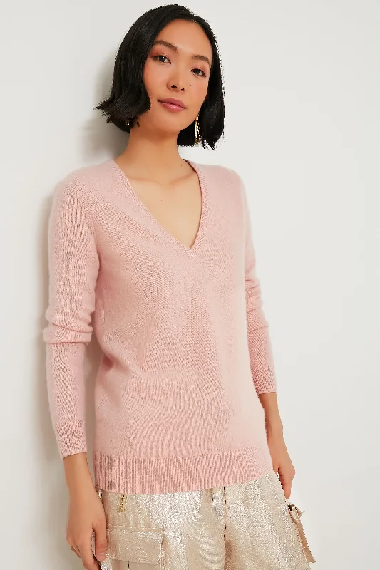 Soft Pink Cashmere V-Neck Sweater