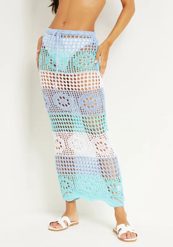 Valentina Blue Crochet Panelled Maxi Skirt