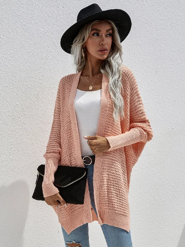 Waffle Knit Open Front Cardigan