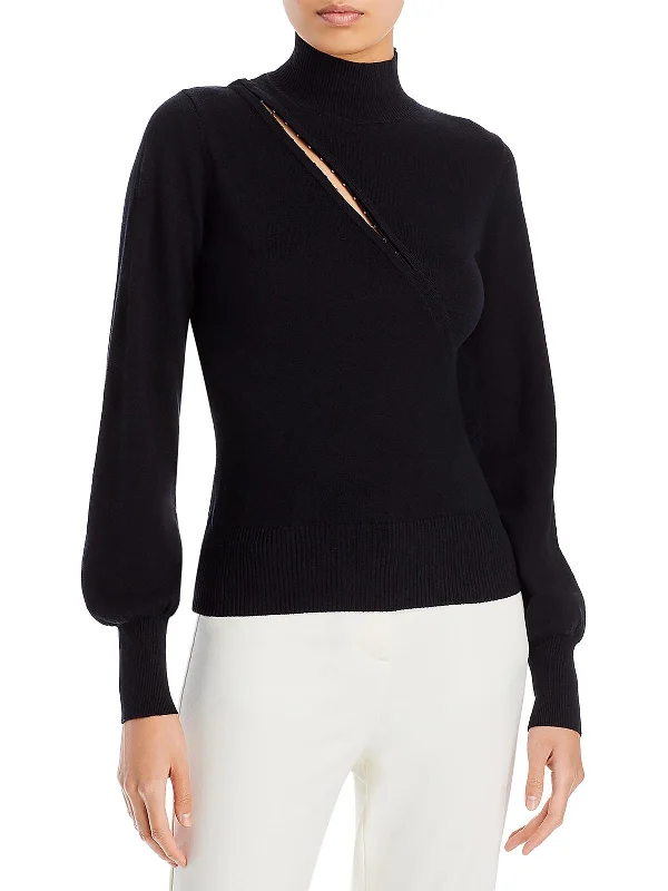 Womens Asymmetric Vent Ribbed Trim Mock Turtleneck Sweater