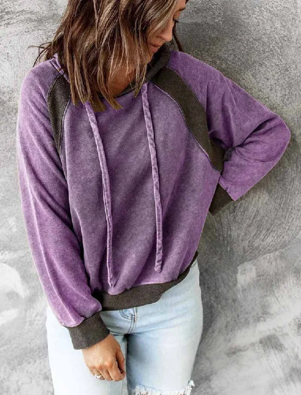 Women's Casual Patchwork Hooded Long Sleeve Sweaters