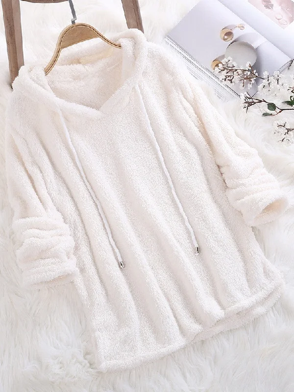 Women's Color Long Sleeve Hooded Plush Fleece Pajamas Sweaters