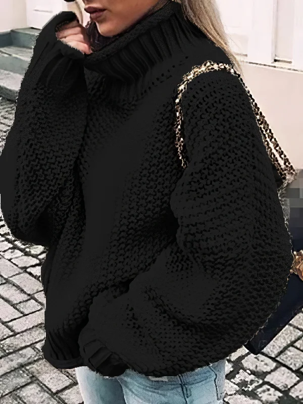 Thick Thread High Neck Bat Sleeve Knit Sweater