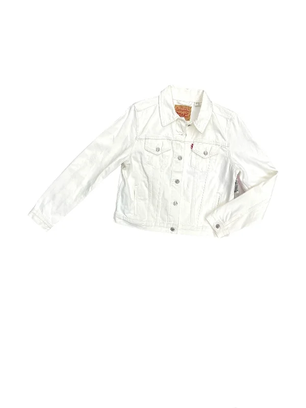 Jacket Denim By Levis In White Denim, Size: Xl