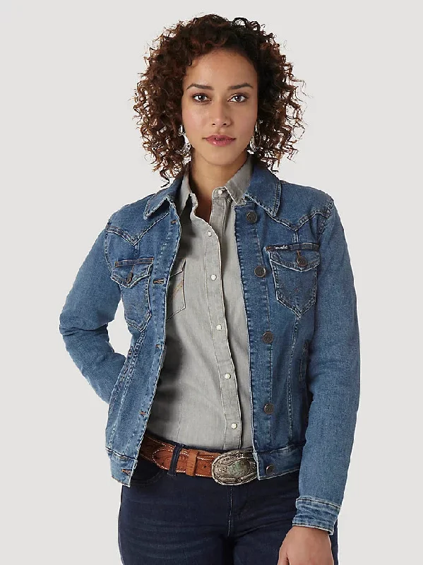 Women's Long Sleeve Classic Fit Denim Jacket in Dark Denim