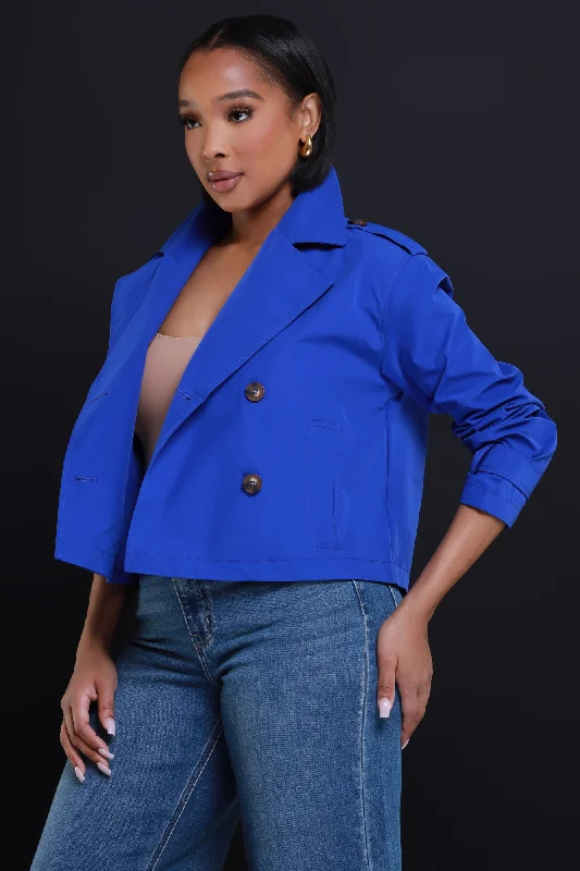 Day To Day Double Breasted Cropped Jacket - Royal Blue