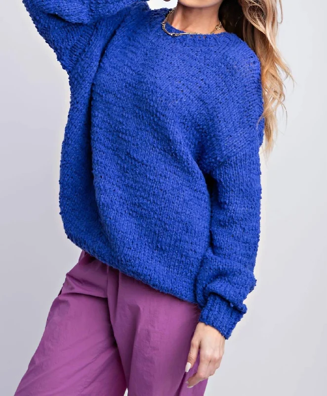 Drop Shoulder Sweater In Royal Blue