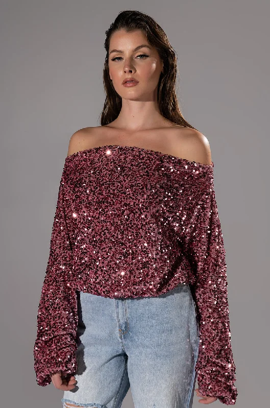 ENERGY OFF THE SHOULDER VELVET SEQUIN SWEATSHIRT