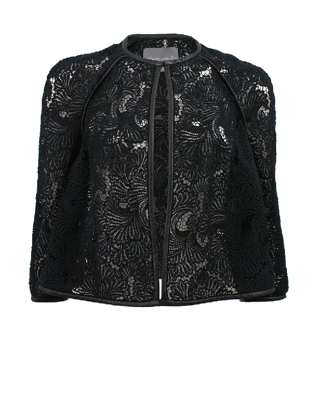 Guipure Lace Leather Trim Jacket