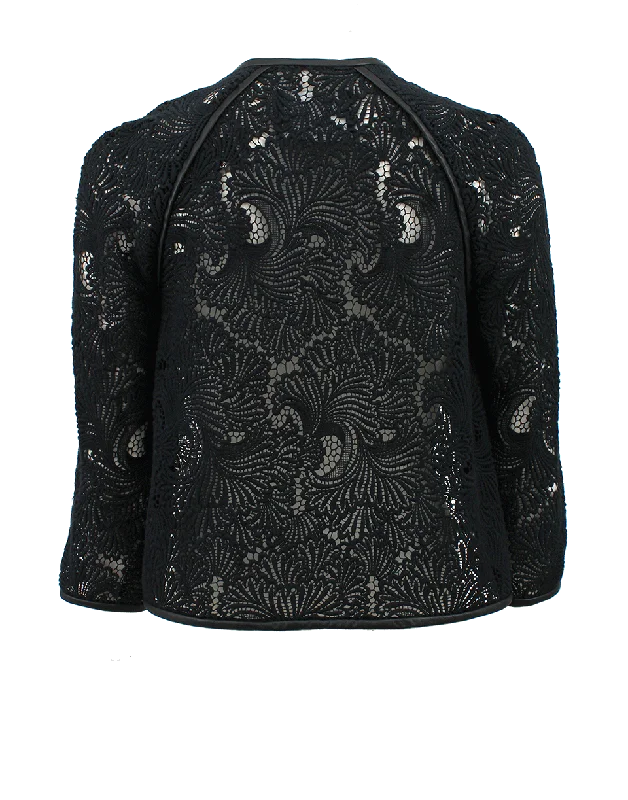 Guipure Lace Leather Trim Jacket