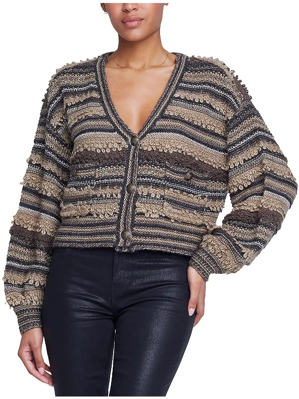 Harriet Womens Metallic Striped Cardigan Sweater