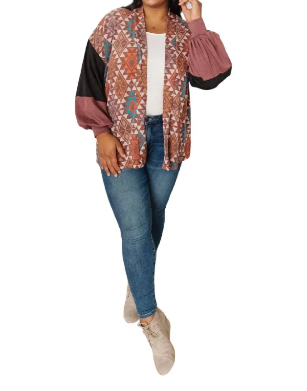 Jessie Mixed Print Cardigan In Brown