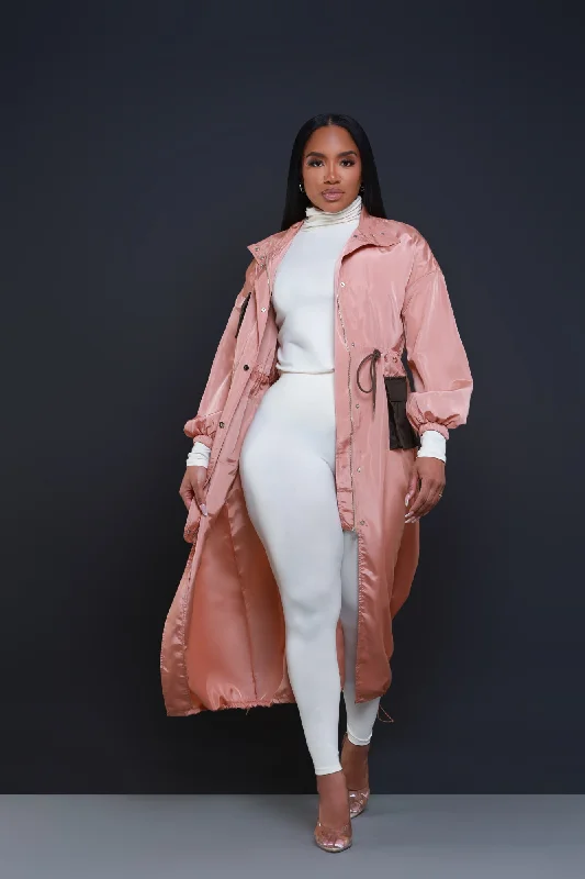 Just Like It Contrast Longline Trenchcoat - Rose Pink