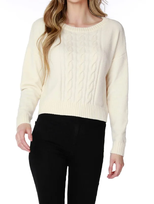 Large Cable Knit Chenille Sweater In Cream