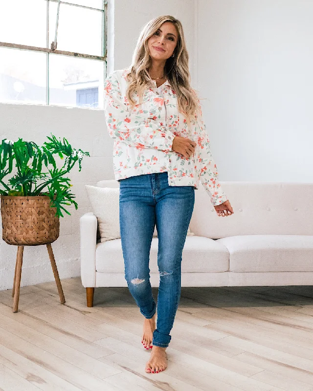 Daniela Ivory Denim Jacket with Coral Floral Print FINAL SALE