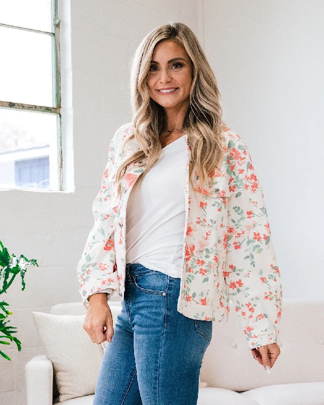 Daniela Ivory Denim Jacket with Coral Floral Print FINAL SALE