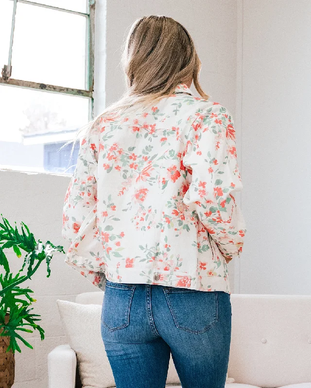 Daniela Ivory Denim Jacket with Coral Floral Print FINAL SALE