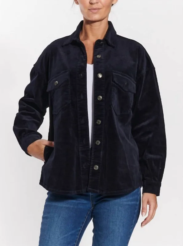 Oversized Corduroy Shacket In Navy