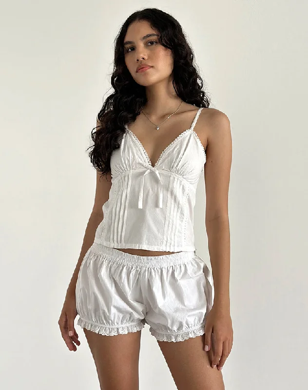 Picu Frill Hem Shorts in Poplin White