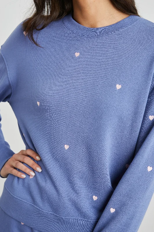 RAMONA SWEATSHIRT - PINK PERIWINKLE HEARTS EMBROIDERY