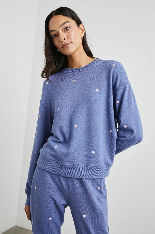 RAMONA SWEATSHIRT - PINK PERIWINKLE HEARTS EMBROIDERY