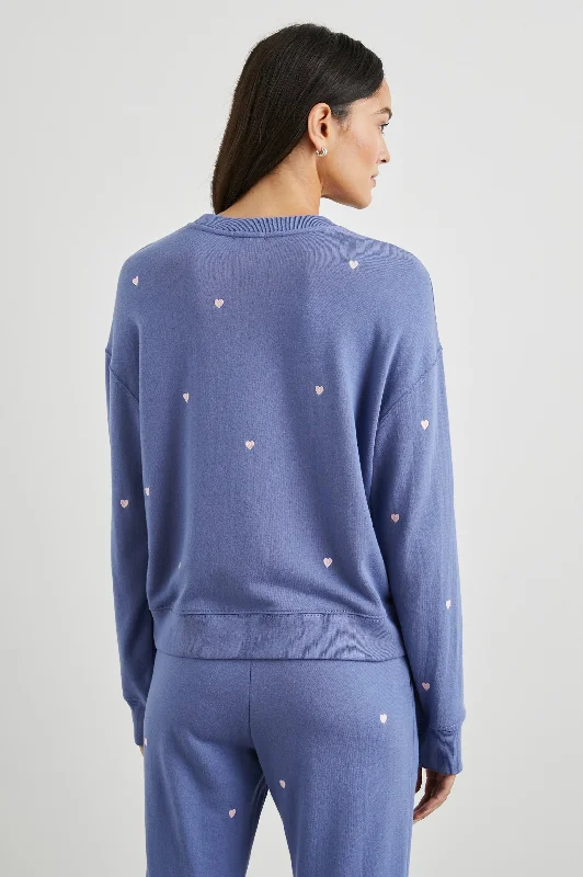 RAMONA SWEATSHIRT - PINK PERIWINKLE HEARTS EMBROIDERY