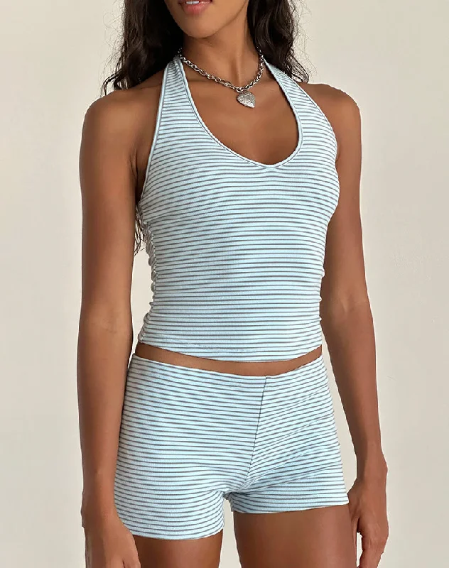 Sera Short in Blue and Grey Jersey Stripe