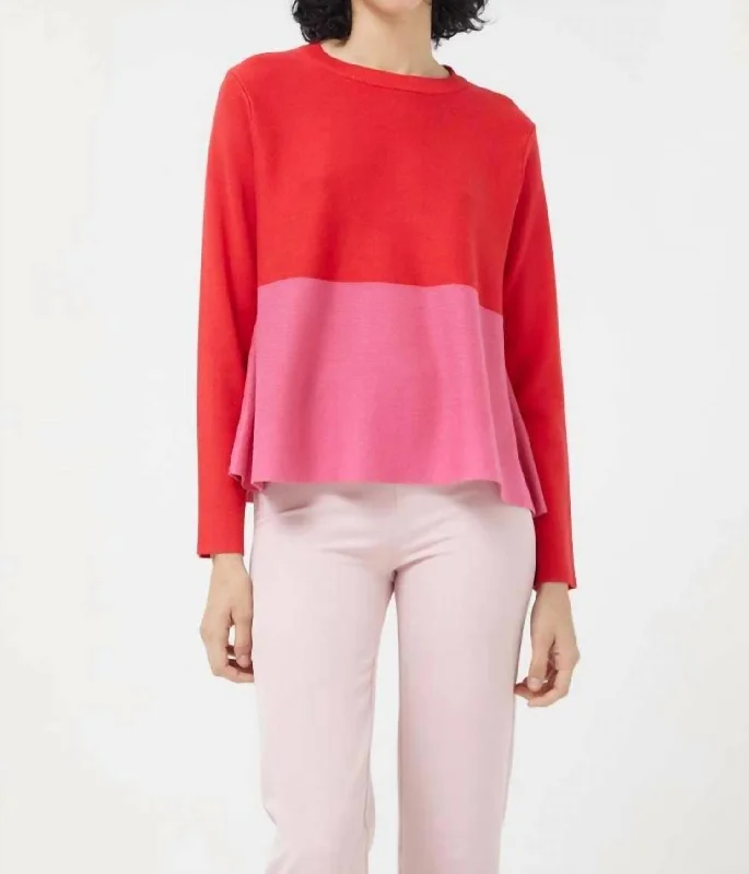 Split Swing Sweater In Pink/red