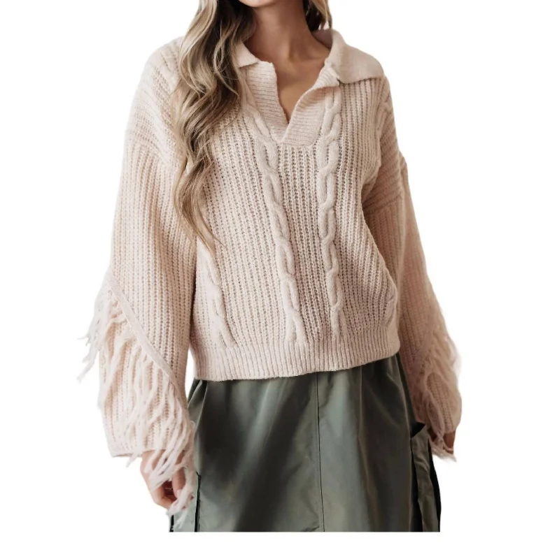 Sweet Surrender Fringe Sweater In Beige