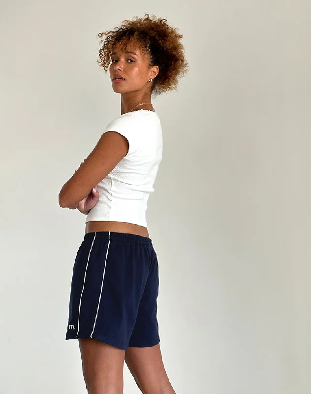 Thera Short in Navy with White Piping with M Emb