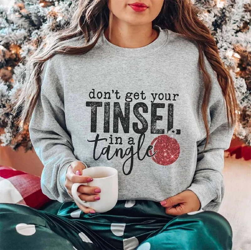 Tinsel In A Tangle Christmas Sweatshirt In Gray