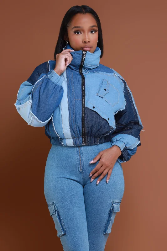 Try Me On Patchwork Denim Jacket - Blue