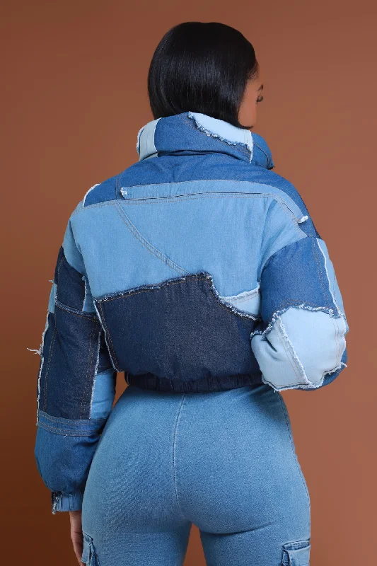 Try Me On Patchwork Denim Jacket - Blue