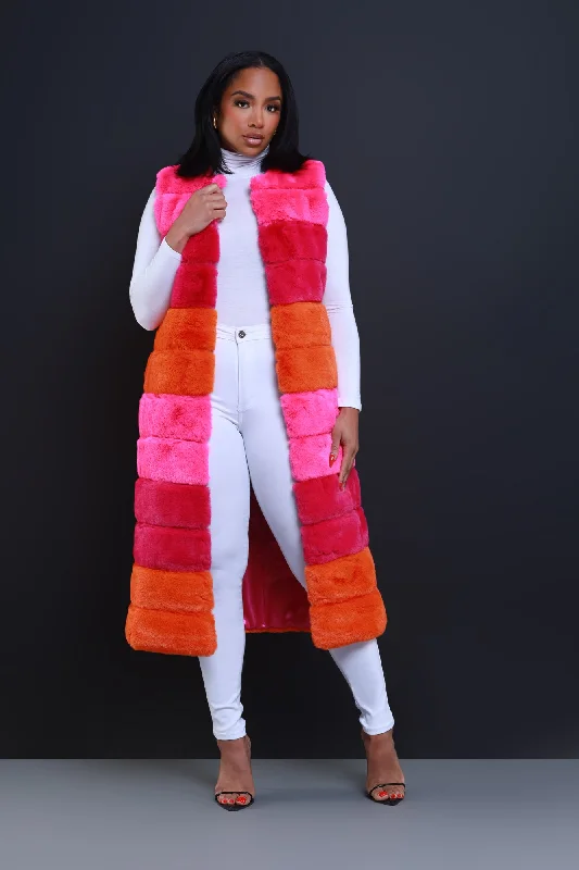 Whisper Soft Sleeveless Faux Fur Vest- Pink/Orange