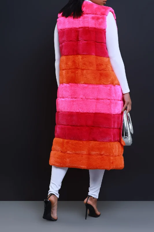 Whisper Soft Sleeveless Faux Fur Vest- Pink/Orange