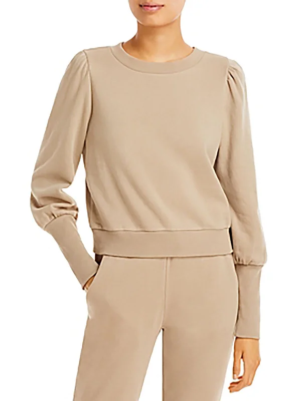 Womens Puff Shoulders Ribbed Trim Sweatshirt