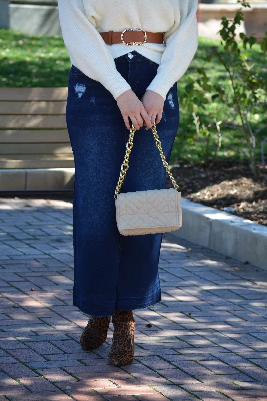 Ambrie Slightly Distressed Maxi Length Dark Denim Skirt