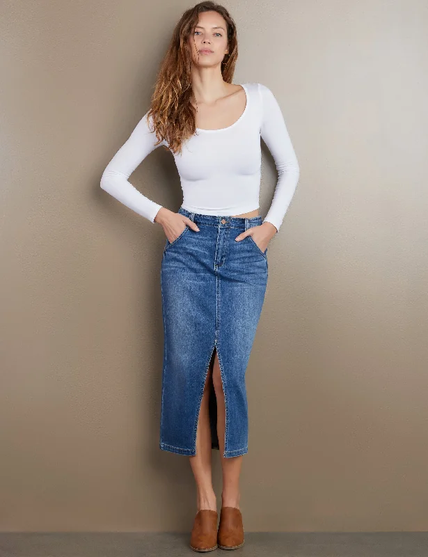 Daily Slit Denim Midi Skirt