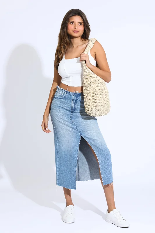 Sarah Long Denim Maxi Skirt - Light Denim Wash