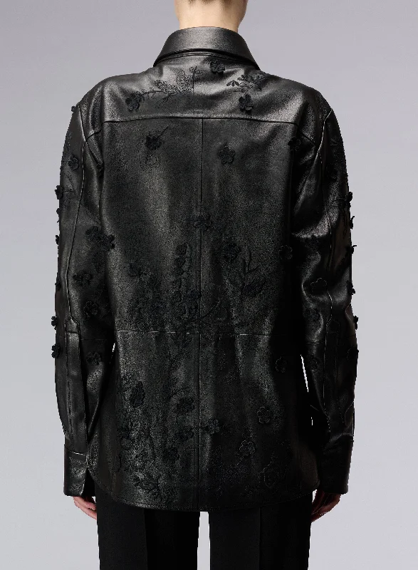 3D Embroidered Leather Jacket